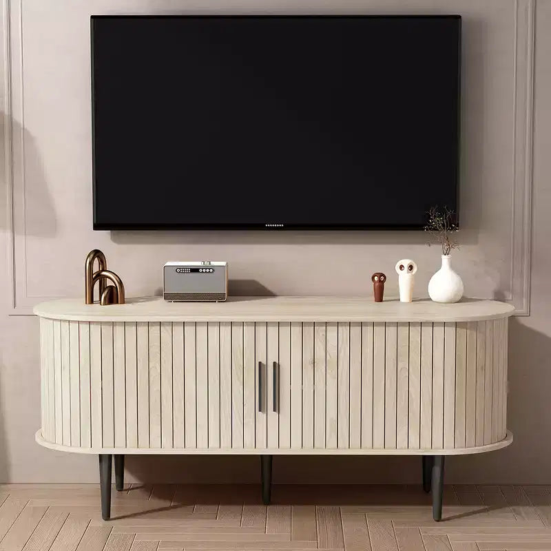 GDFStudio Fennik Mid-Century Modern Wooden TV Stand with Sliding Door