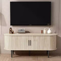 GDFStudio Fennik Mid-Century Modern Wooden TV Stand with Sliding Door