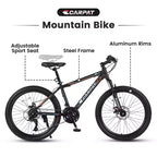 NAYSAYE Bicicletta Mountain Bike da 24 pollici con 21 velocità e telaio in acciaio per ragazzi e ragazze per avventure fuoristrada, nero e arancione, 56.3*7.88*28.35