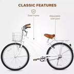Bicicletta da crociera hykolity 26 pollici, bicicletta da spiaggia, bicicletta da città, da pendolare per donne adulte di altezza 152-183 cm, cestino anteriore, portapacchi posteriore, bianco tenue