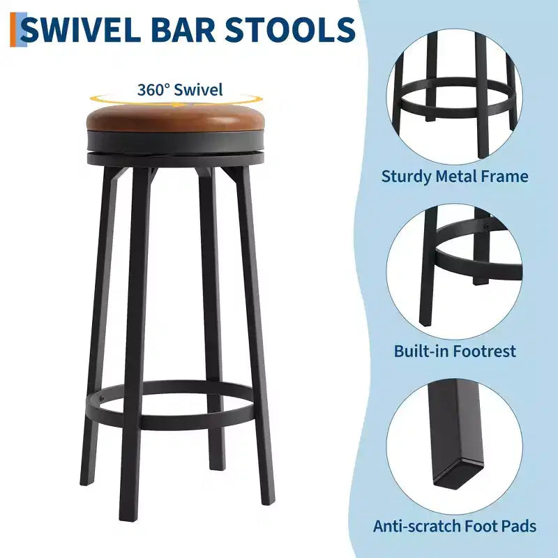 Sgabelli da bar girevoli da 30" (76 cm) set da 4 con poggiapiedi, moderni sgabelli da bancone con rivestimento in pelle PU e struttura in metallo, sgabelli da bar rotondi senza schienale