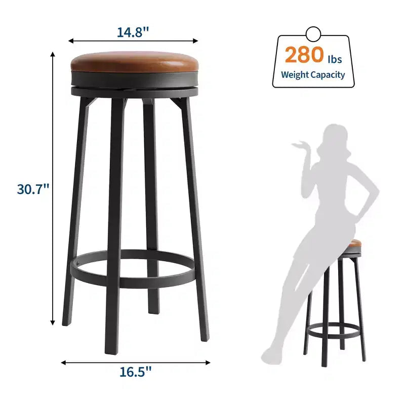 Sgabelli da bar girevoli da 30" (76 cm) set da 4 con poggiapiedi, moderni sgabelli da bancone con rivestimento in pelle PU e struttura in metallo, sgabelli da bar rotondi senza schienale