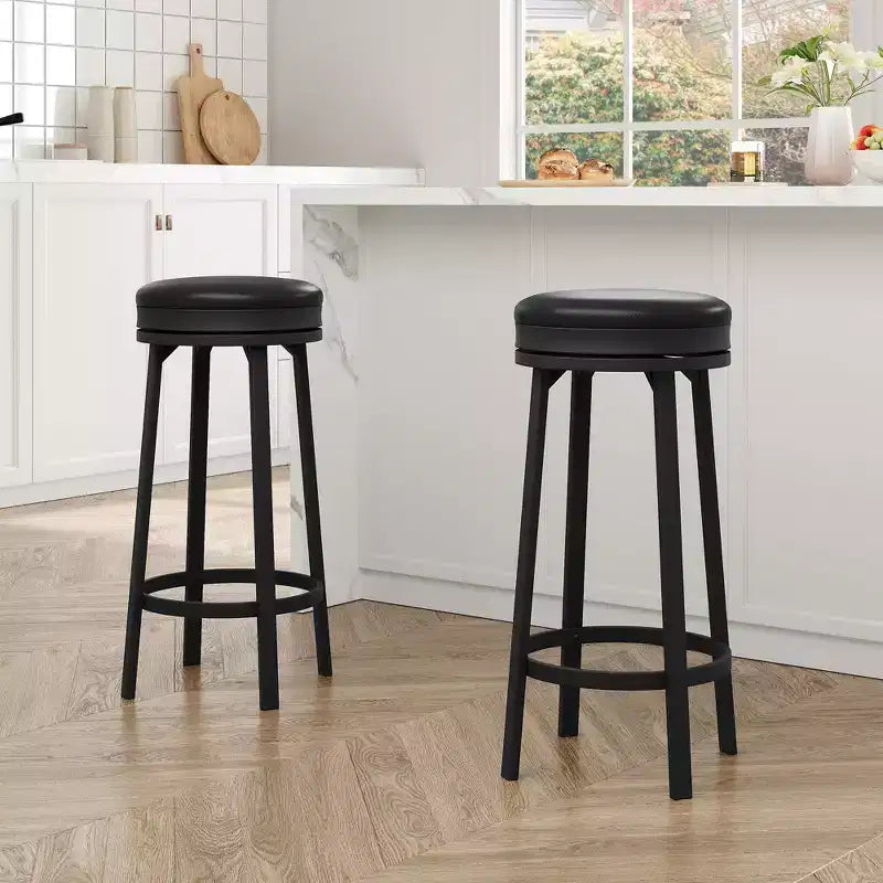 Sgabelli da bar girevoli da 30" (76 cm) set da 4 con poggiapiedi, moderni sgabelli da bancone con rivestimento in pelle PU e struttura in metallo, sgabelli da bar rotondi senza schienale