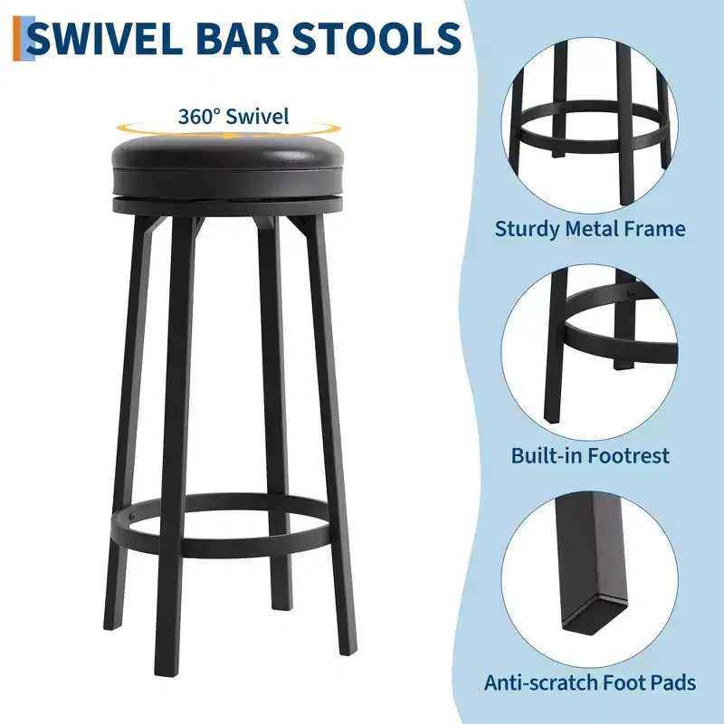 Sgabelli da bar girevoli da 30" (76 cm) set da 4 con poggiapiedi, moderni sgabelli da bancone con rivestimento in pelle PU e struttura in metallo, sgabelli da bar rotondi senza schienale