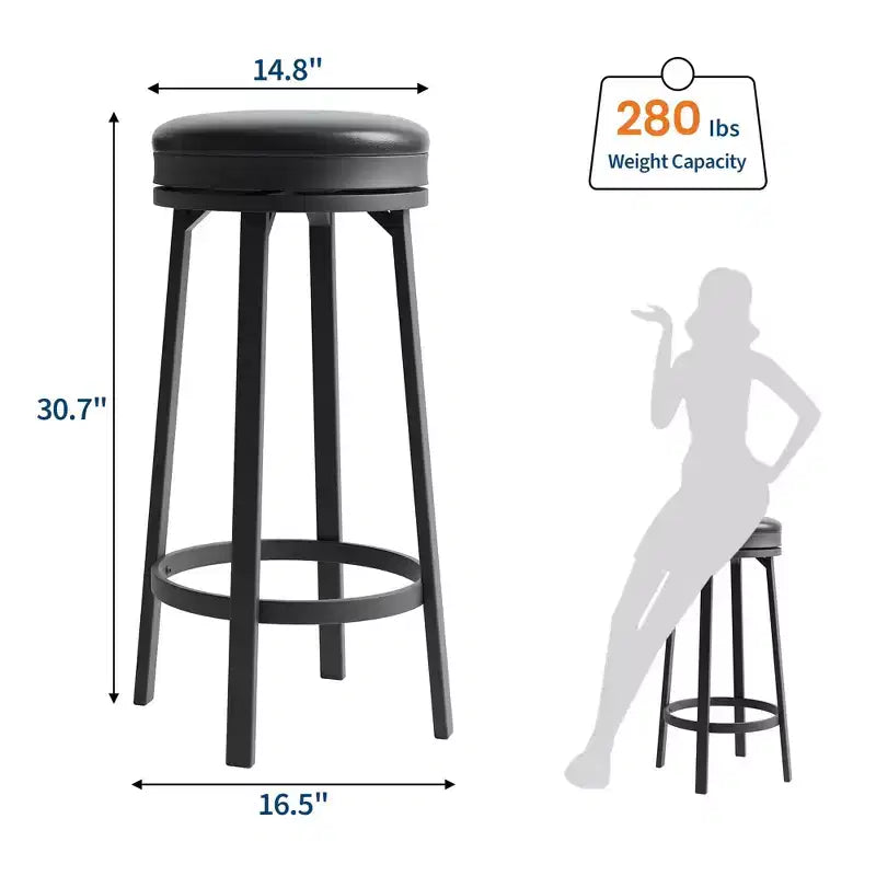Sgabelli da bar girevoli da 30" (76 cm) set da 4 con poggiapiedi, moderni sgabelli da bancone con rivestimento in pelle PU e struttura in metallo, sgabelli da bar rotondi senza schienale
