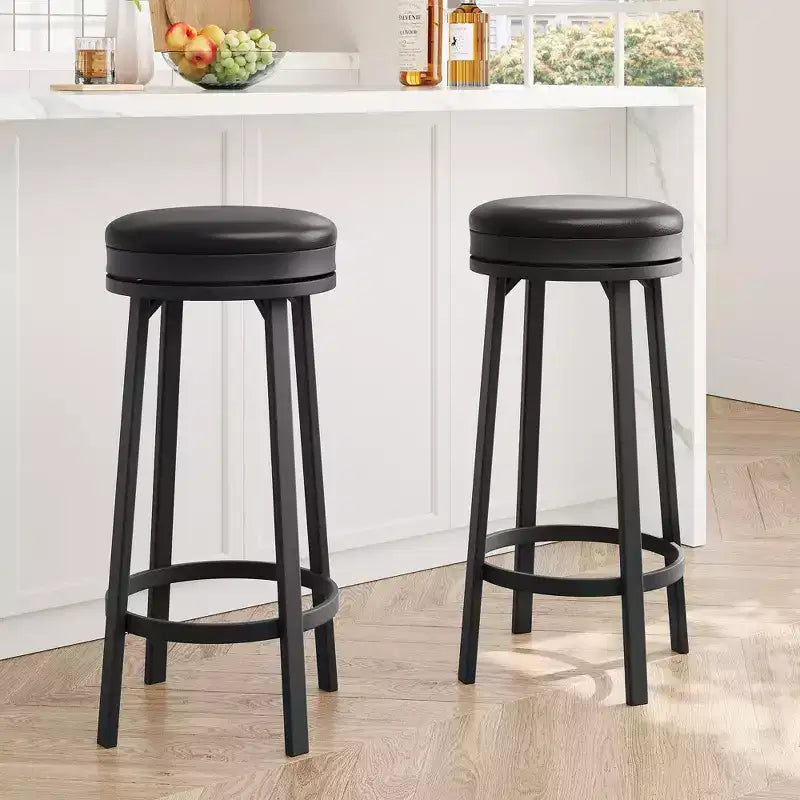 30'' Swivel Bar Stools Set of 4 with Footrest, Modern Counter Height Barstools with PU Leather Upholstered and Metal Frame, Backless Round Bar Stools