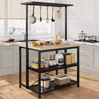 42 Kitchen Island - Microwave Stand & Baker's Rack with 3-Tier Storage Shelves, 5 Hooks & Removable Top (Natural)