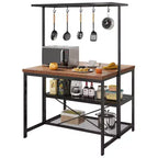 42 Kitchen Island - Microwave Stand & Baker's Rack with 3-Tier Storage Shelves, 5 Hooks & Removable Top (Natural)