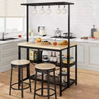 42 Kitchen Island - Microwave Stand & Baker's Rack with 3-Tier Storage Shelves, 5 Hooks & Removable Top (Natural)