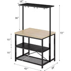 42 Kitchen Island - Microwave Stand & Baker's Rack with 3-Tier Storage Shelves, 5 Hooks & Removable Top (Natural)