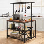 42 Kitchen Island - Microwave Stand & Baker's Rack with 3-Tier Storage Shelves, 5 Hooks & Removable Top (Natural)