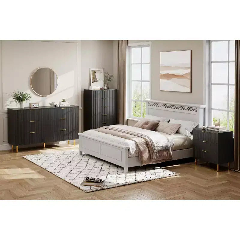 Black Dresser, Modern 3 Drawer Dresser for Bedroom with Gold Handle and Large Drawer