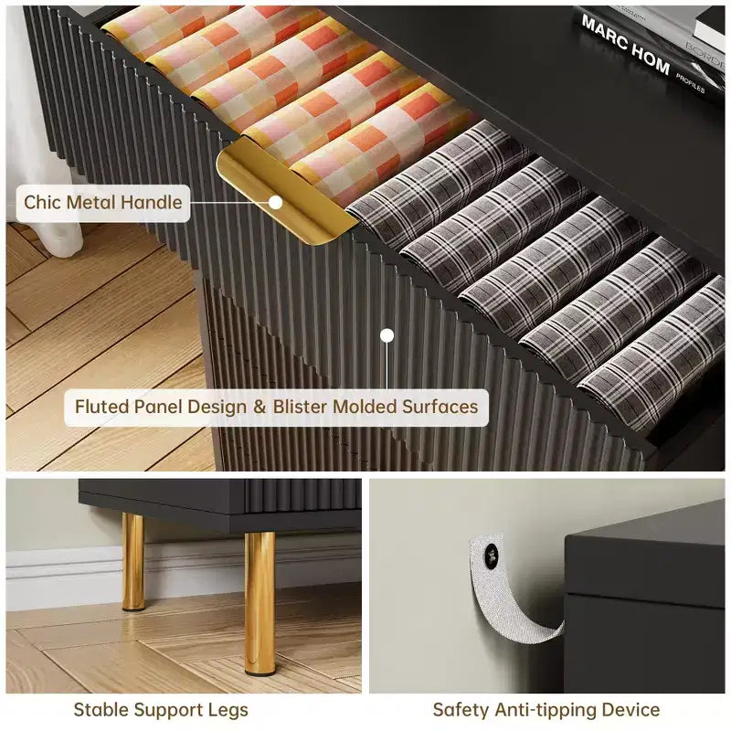Black Dresser, Modern 3 Drawer Dresser for Bedroom with Gold Handle and Large Drawer