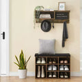 Hall Tree Shoe Bench Industrial 6 in 1 Coat/Shoe Rack with 5 Hooks, 9 Storage Cubbies with Bookshelf and Small Blackboard