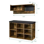Hall Tree Shoe Bench Industrial 6 in 1 Coat/Shoe Rack with 5 Hooks, 9 Storage Cubbies with Bookshelf and Small Blackboard