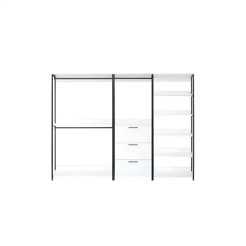 HomeStock 77.7 in.H x 111 in.W White Wood Composite Closet System for Universal Storage with Storage Bins