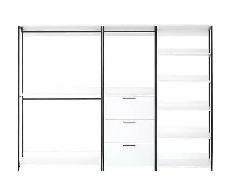 HomeStock 77.7 in.H x 111 in.W White Wood Composite Closet System for Universal Storage with Storage Bins