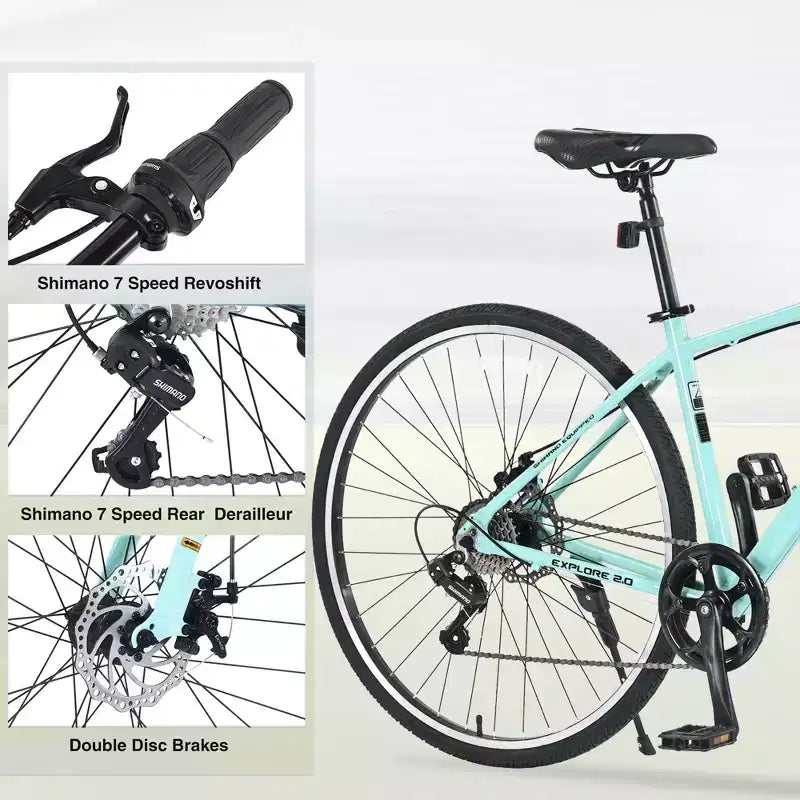 NAYSAYE Bicycle 7 Speed Hybrid Mountain Bike Aluminum Frame Double Disc Brake Bikes For Adults and Kids, 64.57*25.19*37.79