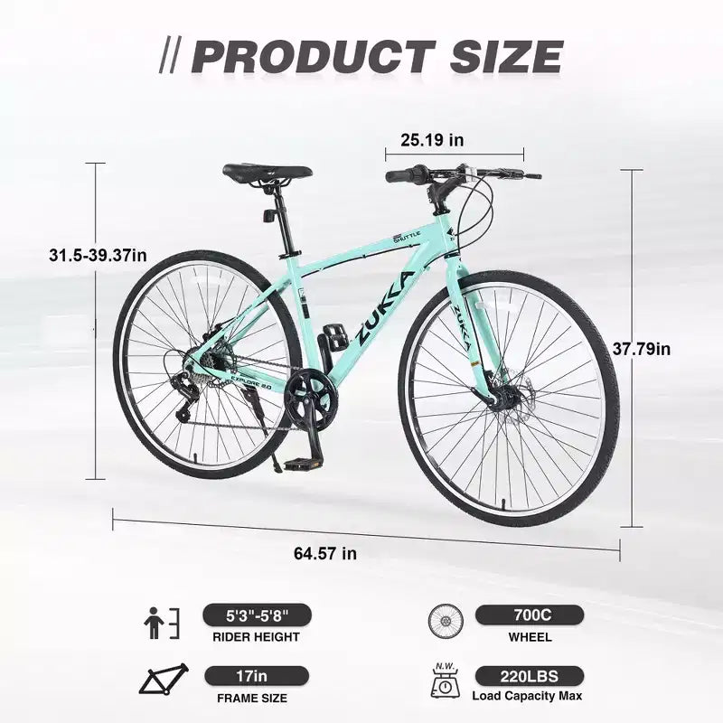 NAYSAYE Bicycle 7 Speed Hybrid Mountain Bike Aluminum Frame Double Disc Brake Bikes For Adults and Kids, 64.57*25.19*37.79