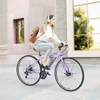 NAYSAYE Bicycle 7 Speed Hybrid Mountain Bike Aluminum Frame Double Disc Brake Bikes For Adults and Kids, 64.57*25.19*37.79
