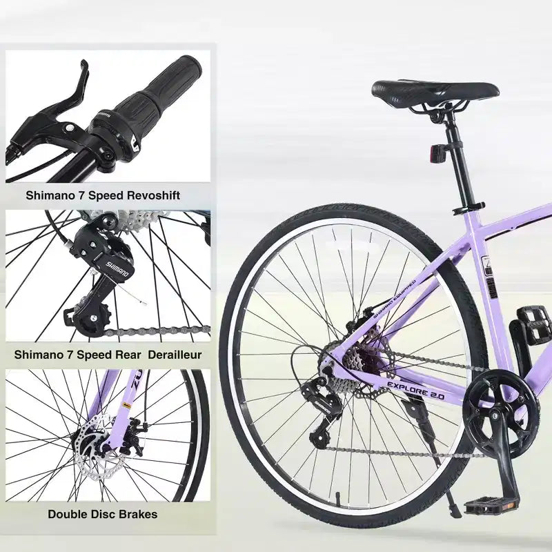 NAYSAYE Bicycle 7 Speed Hybrid Mountain Bike Aluminum Frame Double Disc Brake Bikes For Adults and Kids, 64.57*25.19*37.79