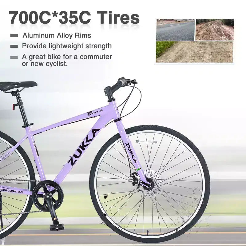 NAYSAYE Bicycle 7 Speed Hybrid Mountain Bike Aluminum Frame Double Disc Brake Bikes For Adults and Kids, 64.57*25.19*37.79