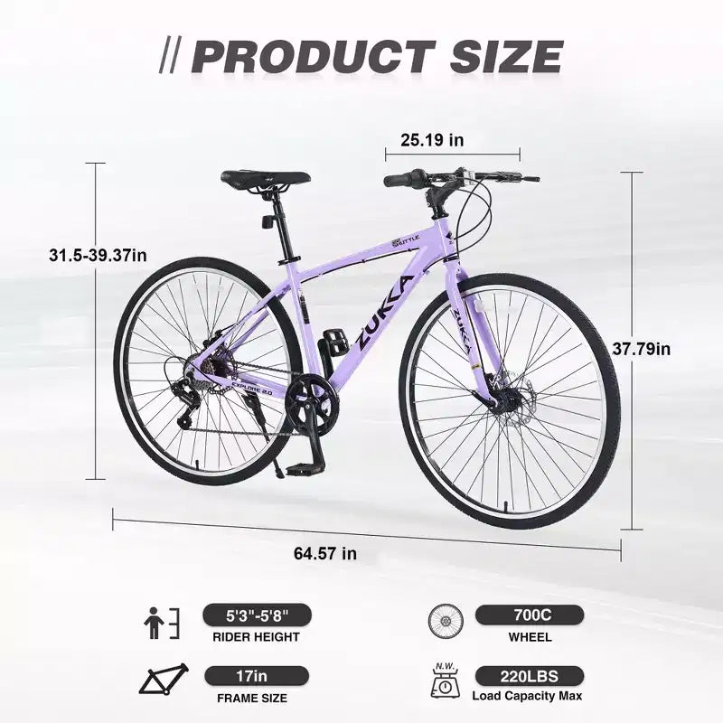 NAYSAYE Bicycle 7 Speed Hybrid Mountain Bike Aluminum Frame Double Disc Brake Bikes For Adults and Kids, 64.57*25.19*37.79