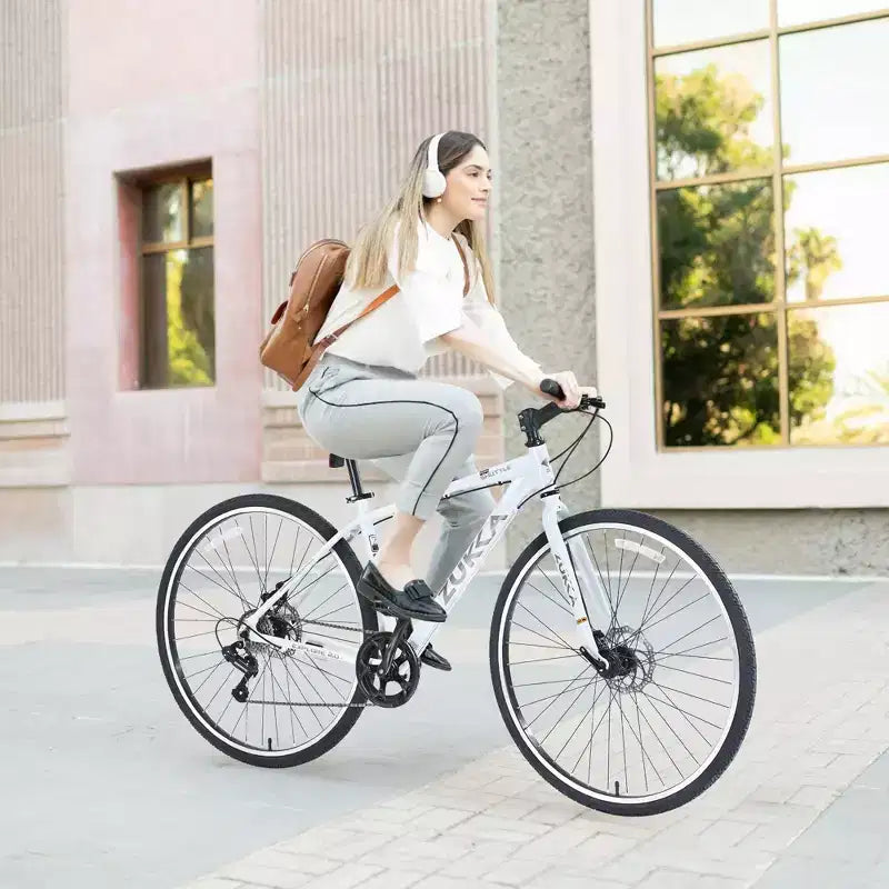 NAYSAYE Bicycle 7 Speed Hybrid Mountain Bike Aluminum Frame Double Disc Brake Bikes For Adults and Kids, 64.57*25.19*37.79