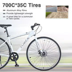 NAYSAYE Bicycle 7 Speed Hybrid Mountain Bike Aluminum Frame Double Disc Brake Bikes For Adults and Kids, 64.57*25.19*37.79