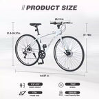 NAYSAYE Bicycle 7 Speed Hybrid Mountain Bike Aluminum Frame Double Disc Brake Bikes For Adults and Kids, 64.57*25.19*37.79