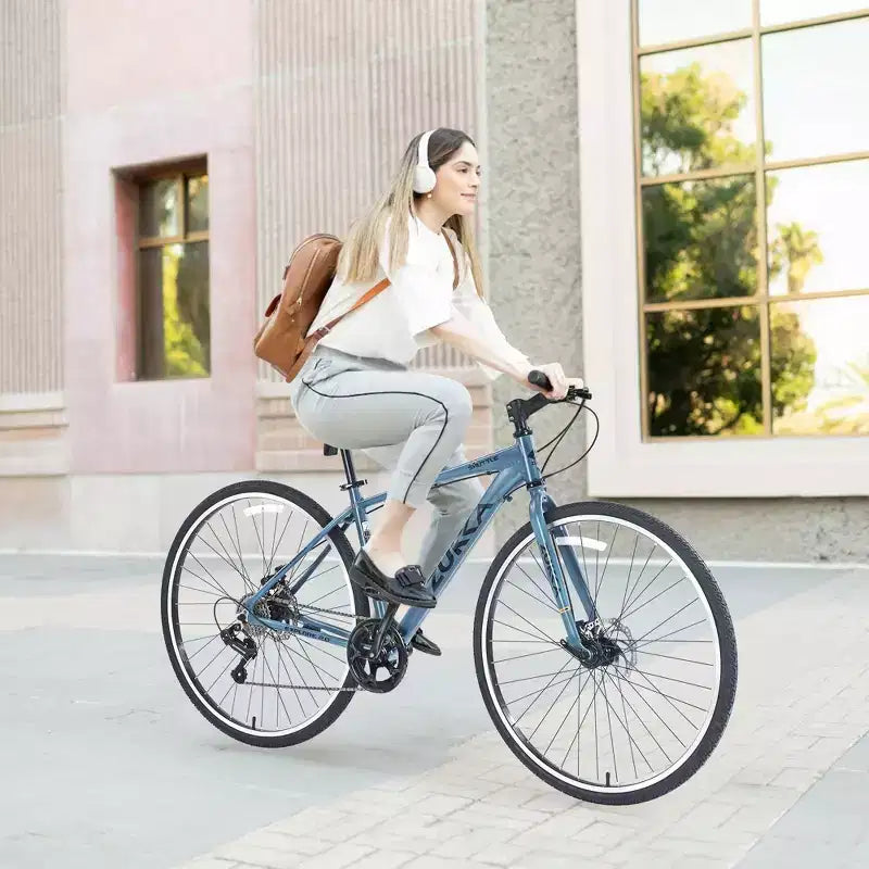 NAYSAYE Bicycle 7 Speed Hybrid Mountain Bike Aluminum Frame Double Disc Brake Bikes For Adults and Kids, 64.57*25.19*37.79