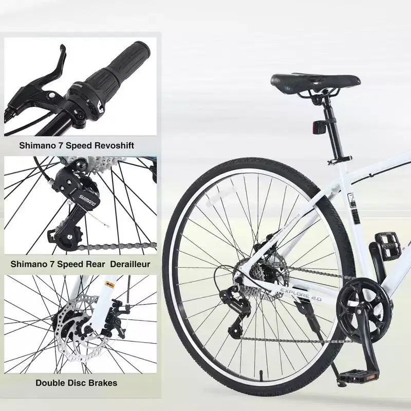 NAYSAYE Bicycle 7 Speed Hybrid Mountain Bike Aluminum Frame Double Disc Brake Bikes For Adults and Kids, 64.57*25.19*37.79