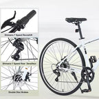NAYSAYE Bicycle 7 Speed Hybrid Mountain Bike Aluminum Frame Double Disc Brake Bikes For Adults and Kids, 64.57*25.19*37.79