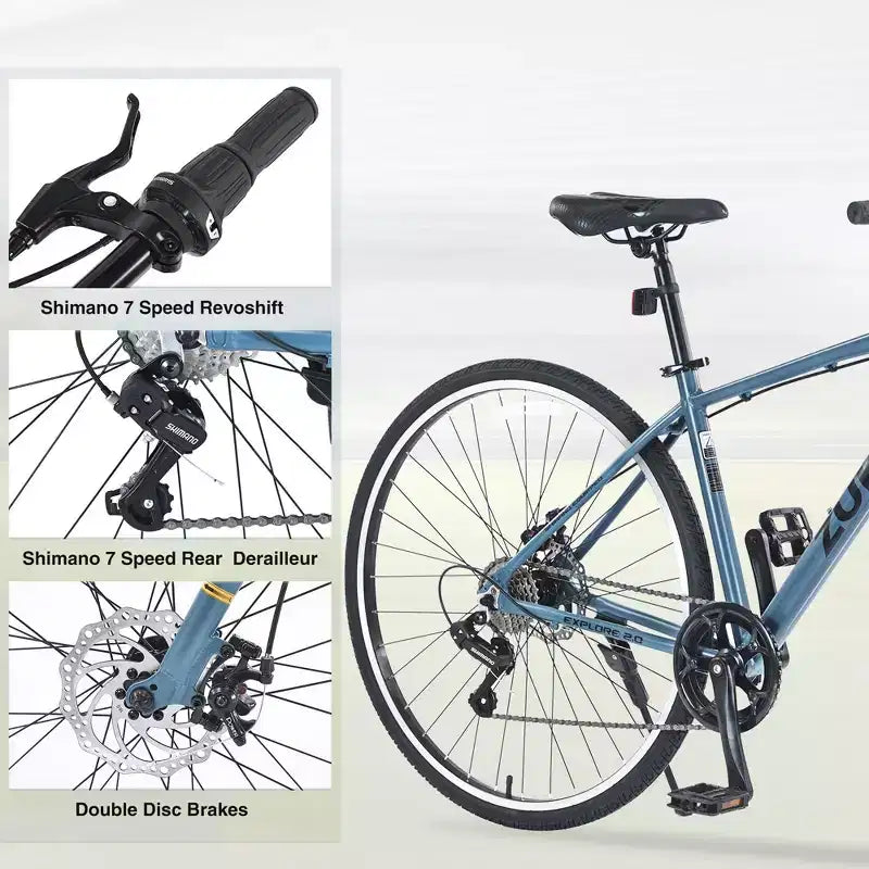 NAYSAYE Bicycle 7 Speed Hybrid Mountain Bike Aluminum Frame Double Disc Brake Bikes For Adults and Kids, 64.57*25.19*37.79