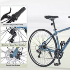 NAYSAYE Bicycle 7 Speed Hybrid Mountain Bike Aluminum Frame Double Disc Brake Bikes For Adults and Kids, 64.57*25.19*37.79
