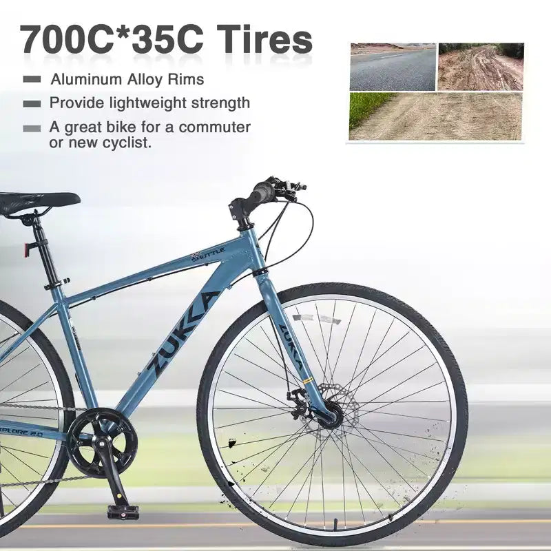 NAYSAYE Bicycle 7 Speed Hybrid Mountain Bike Aluminum Frame Double Disc Brake Bikes For Adults and Kids, 64.57*25.19*37.79