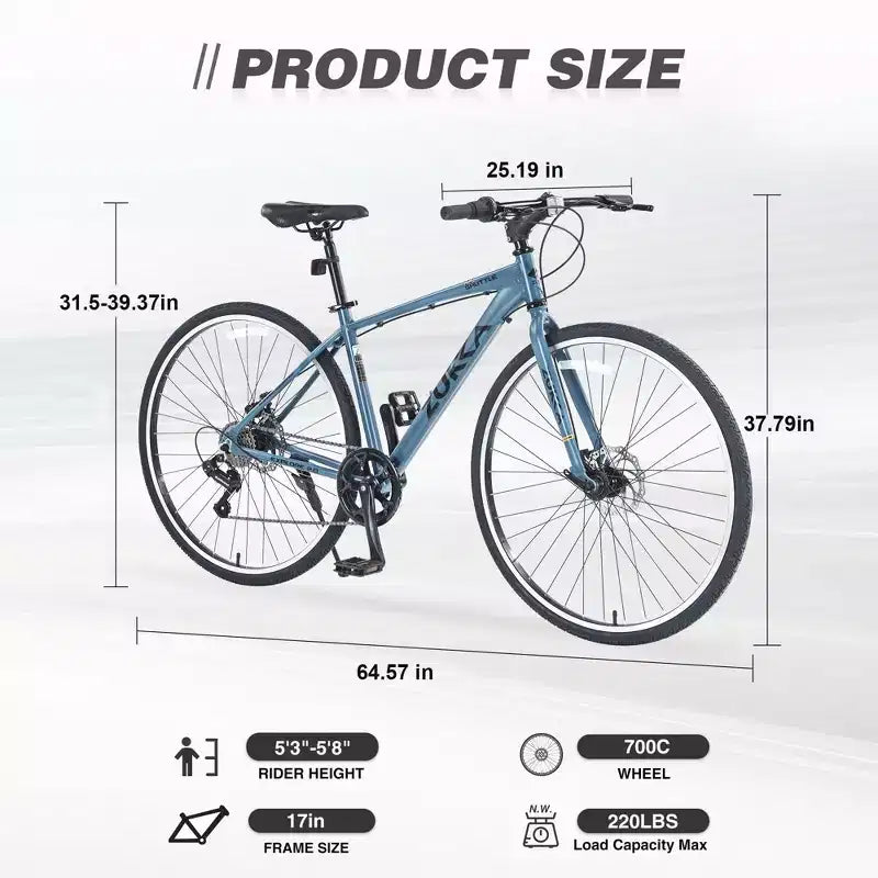 NAYSAYE Bicycle 7 Speed Hybrid Mountain Bike Aluminum Frame Double Disc Brake Bikes For Adults and Kids, 64.57*25.19*37.79