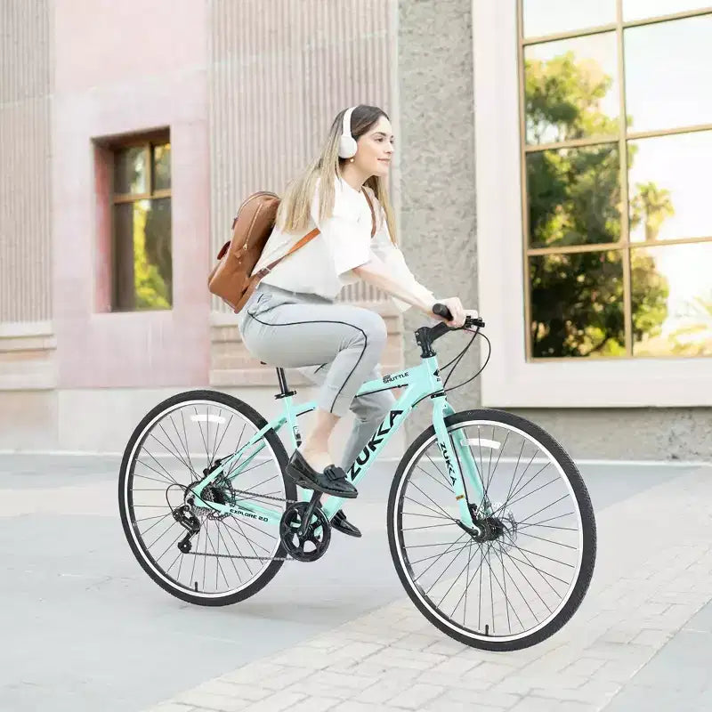 NAYSAYE Bicycle 7 Speed Hybrid Mountain Bike Aluminum Frame Double Disc Brake Bikes For Adults and Kids, 64.57*25.19*37.79