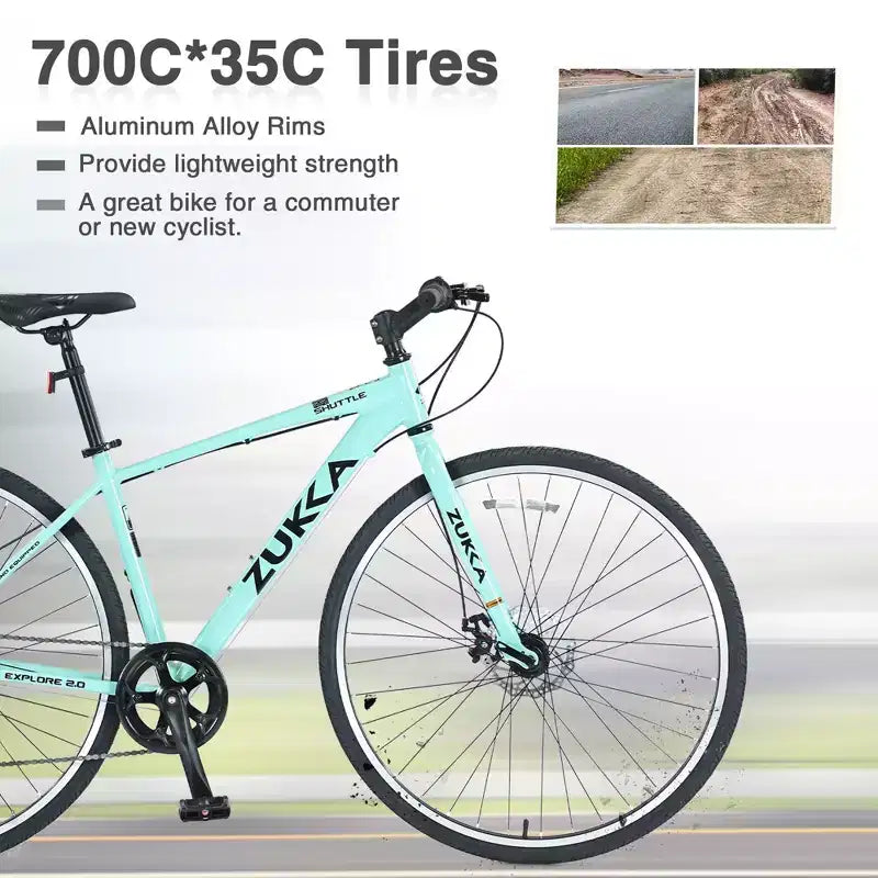 NAYSAYE Bicycle 7 Speed Hybrid Mountain Bike Aluminum Frame Double Disc Brake Bikes For Adults and Kids, 64.57*25.19*37.79