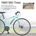 NAYSAYE Bicycle 7 Speed Hybrid Mountain Bike Aluminum Frame Double Disc Brake Bikes For Adults and Kids, 64.57*25.19*37.79