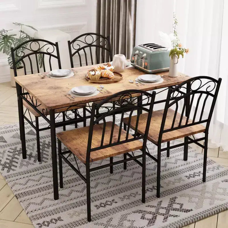 Set da Tavolo da Pranzo per Cucina Rustica, con 4 Sedie