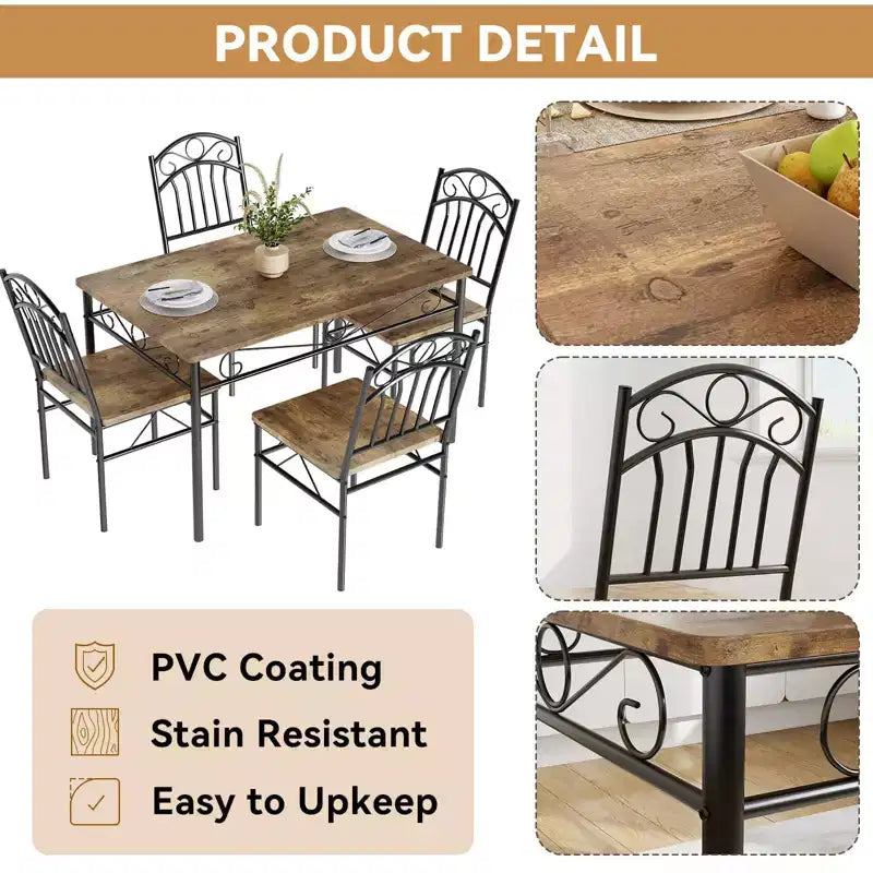 Set da Tavolo da Pranzo per Cucina Rustica, con 4 Sedie