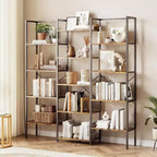 Acekool Triple Column 5-Tier Bookshelf, 14 Adjustable Display Shelves, Wide Industrial Bookcase for Living Room, Office, Rustic Brown