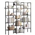 Acekool Triple Column 5-Tier Bookshelf, 14 Adjustable Display Shelves, Wide Industrial Bookcase for Living Room, Office, Rustic Brown