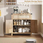 29.9 Piccolo mobile buffet in rattan, Credenza da cucina/angolo caffè con ante e cassetti, ripiani regolabili e maniglie, Stile Boho Farmhouse