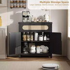 29.9 Piccolo mobile buffet in rattan, Credenza da cucina/angolo caffè con ante e cassetti, ripiani regolabili e maniglie, Stile Boho Farmhouse