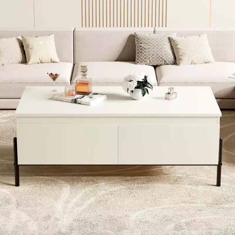 GustoWave Tavolino da caffè moderno, Tavolino centrale con cassetti e ripiano posteriore aperto per soggiorno, ufficio, camera da letto, Bianco