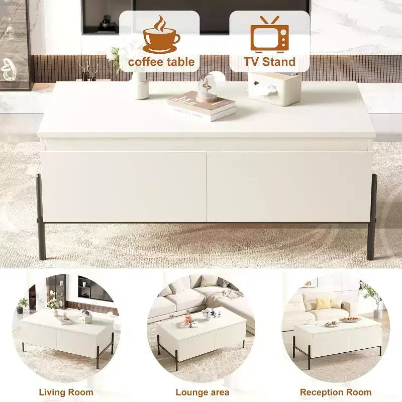 GustoWave Tavolino da caffè moderno, Tavolino centrale con cassetti e ripiano posteriore aperto per soggiorno, ufficio, camera da letto, Bianco