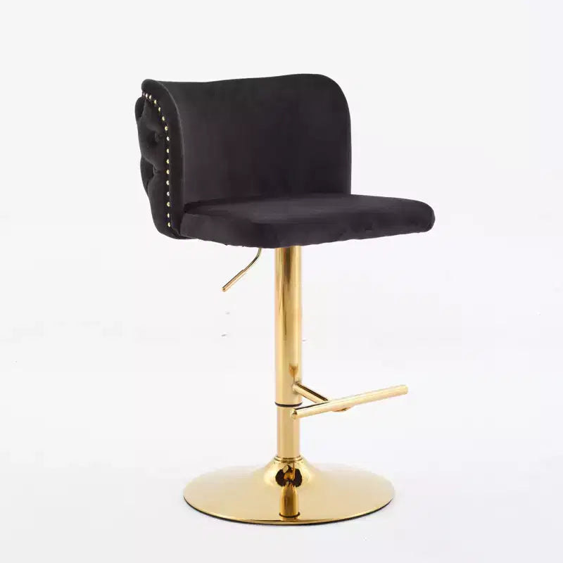 CLIHOME Set of 2 Swivel Barstools Adjusatble Seat Height With Gold-plating Base, Classic Velvet Upholstered Bar Stools