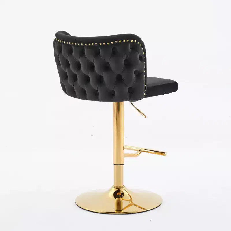 CLIHOME Set of 2 Swivel Barstools Adjusatble Seat Height With Gold-plating Base, Classic Velvet Upholstered Bar Stools